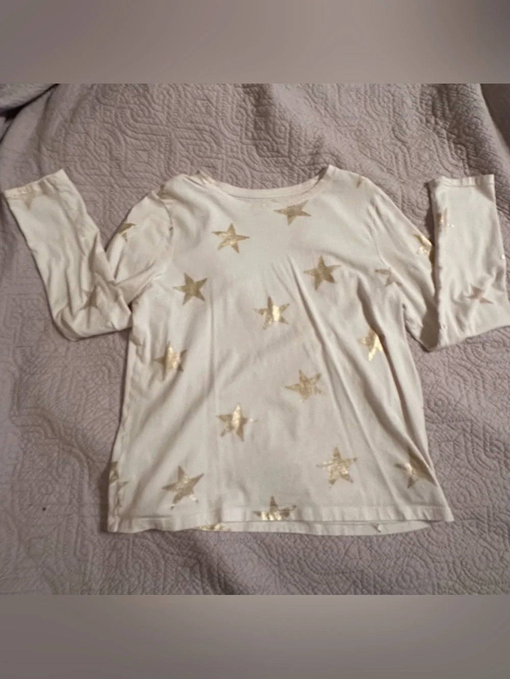 Old Navy Girls XL (14-16) Long Sleeve Crew Neck Cotton Tee Cat /Star Print